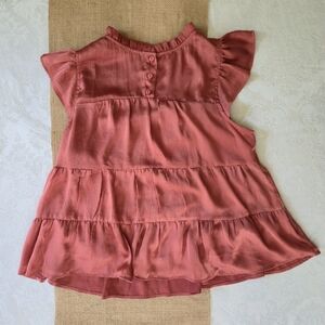 Monteau Babydoll Pink Tiered Ruffled Blouse Butterfly Sleeves Size L Cottagecore